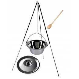 Telescopic tripod 100/180 cm with 8 l stainless steel kettle with lid.