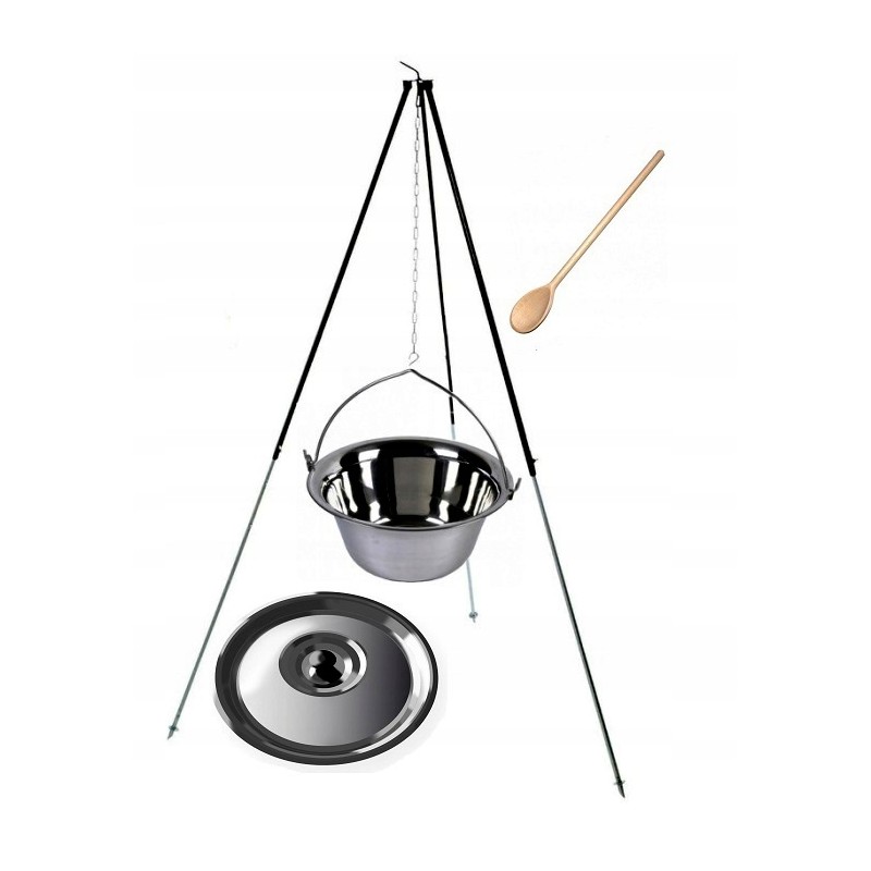 Telescopic tripod 100/180 cm with 8 l stainless steel kettle with lid.