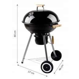 Sodo anglies grilis ant ratukų su dangčiu, 44 cm stabilios grotelės