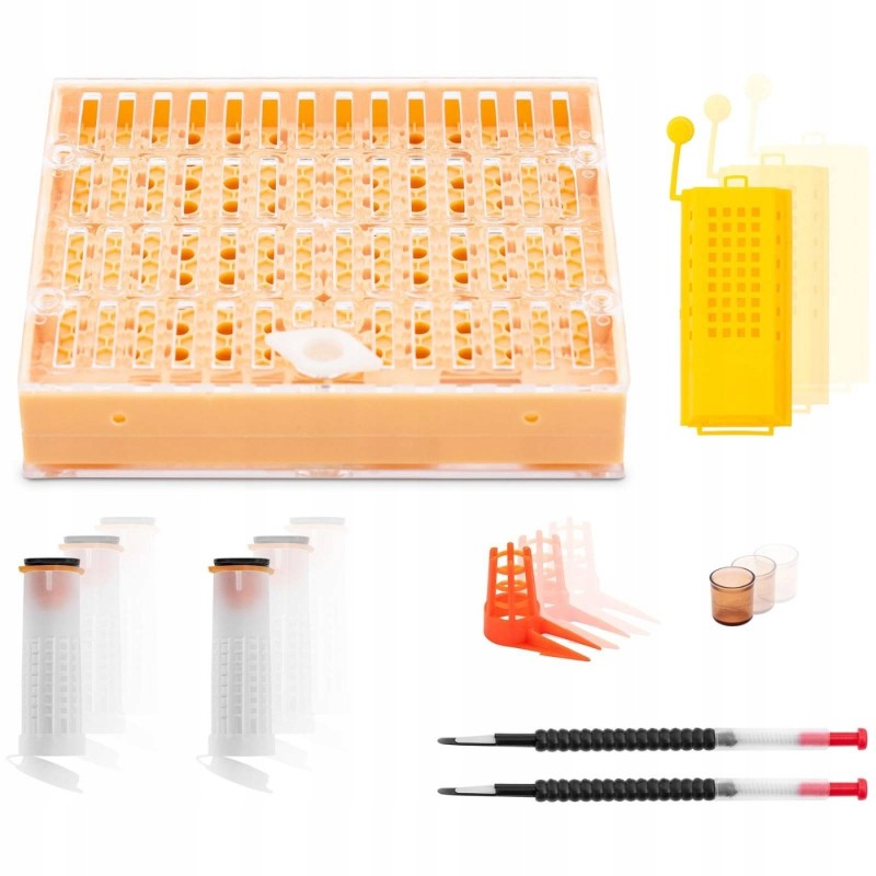 Beekeeping set - 322 elements - queen bee isolators - spoons for transferring bee larvae - queen cell cups - queen bee cages