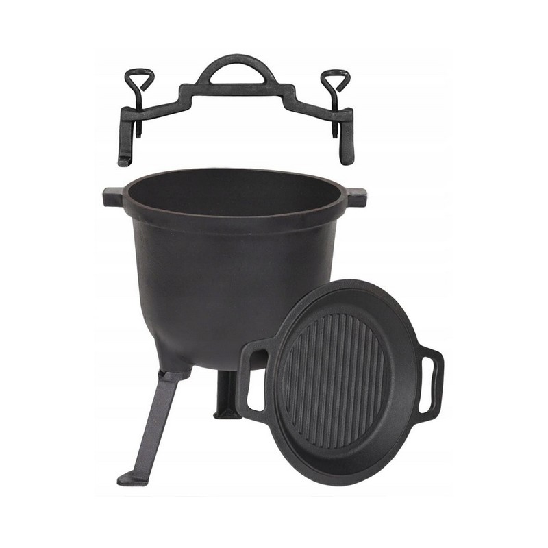 2in1 medžioklinis ketaus katilas keptai skrudintai mėsai ant grotelių 8l nemokamas mk204