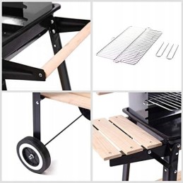 Sodo grilis su metalinėmis lentynomis, reguliuojamais grotelių ratukais