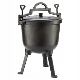 Ketaus katilas, emaliuotas medžioklinis puodas, stovi kepsniui, laužas, 7l