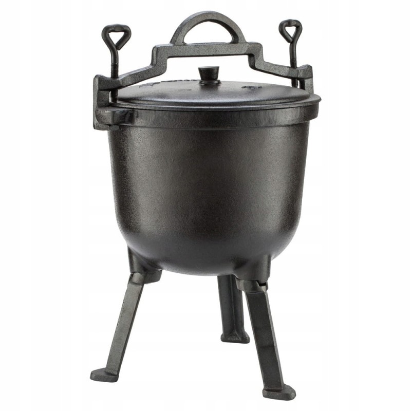 Ketaus katilas, emaliuotas medžioklinis puodas, stovi kepsniui, laužas, 7l