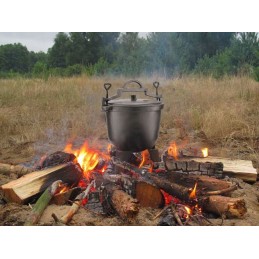 Ketaus katilas, emaliuotas medžioklinis puodas, stovi kepsniui, laužas, 7l