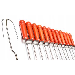 Nerūdijančio plieno kepsninės laužo lazdos, 130 cm, 12 vnt, kabykla