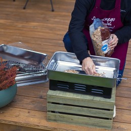 Ruda balkono rūkykla, nešiojama, reguliuojama, skirta žuviai, kumpiui, sūriui, mėsai