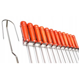 Nerūdijančio plieno kepsninės laužo lazdos, 130 cm, 12 vnt, kabykla