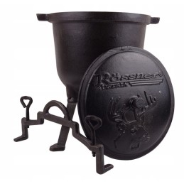 Tvirtas didelis ketaus medžioklinis laužo katilas