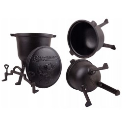 Tvirtas didelis ketaus medžioklinis laužo katilas