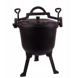 Tvirtas didelis ketaus medžioklinis laužo katilas