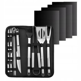 Grilio rinkinys, priedai, bbq grilio įrankiai 18in1, 4x grilio kilimėlis