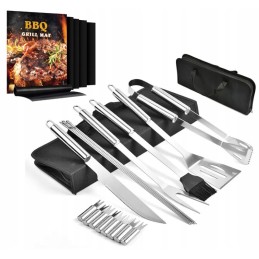 Grilio rinkinys, priedai, bbq grilio įrankiai 18in1, 4x grilio kilimėlis