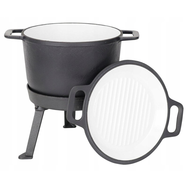 Emaliuotas ketaus puodas 3in1, stovas, keptuvė, 10 l