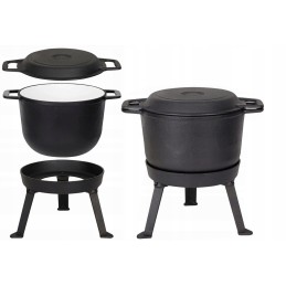 Emaliuotas ketaus puodas 3in1, stovas, keptuvė, 10 l