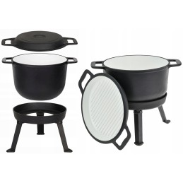 Emaliuotas ketaus puodas 3in1, stovas, keptuvė, 10 l