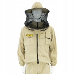 Bitininkystės megztinis su kepure su tinkleliu aplink