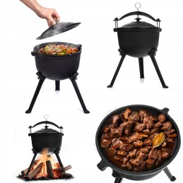 Stovintis katilas 8l, kietas ketaus puodas, medžioklinis katilas, vengriškas grilis