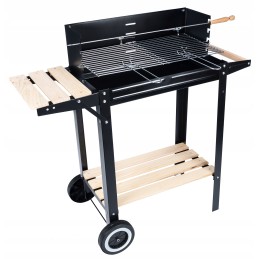 Tvirtas sodo anglies grilis ant ratų, lentynos, didelės grotelės, židinys ir židinys