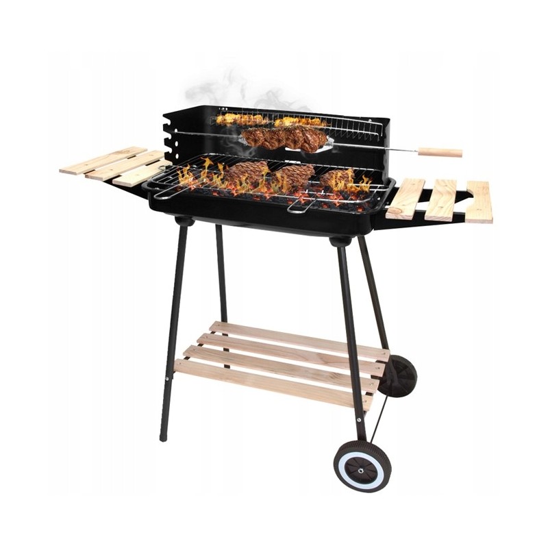 Sodo kepsninė su anglimis, 2 grotelės, 3 lentynos, ratukai