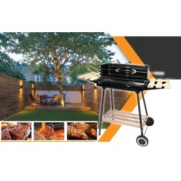 Sodo kepsninė su anglimis, 2 grotelės, 3 lentynos, ratukai