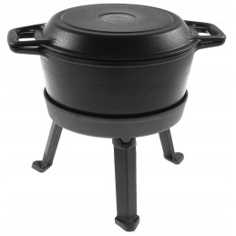 3 viename emaliuotas ketaus puodas, 8 litrai, dangtis, grilio funkcija, ugnies puodas