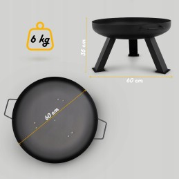 Plieninė ugniadėžė 60,5 cm juodos plieninės katilinės grilio ugniai