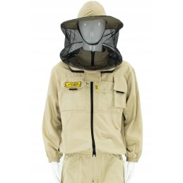 Beekeeper's zip-up sweatshirt with a hat with mesh around it, beige, size XL
