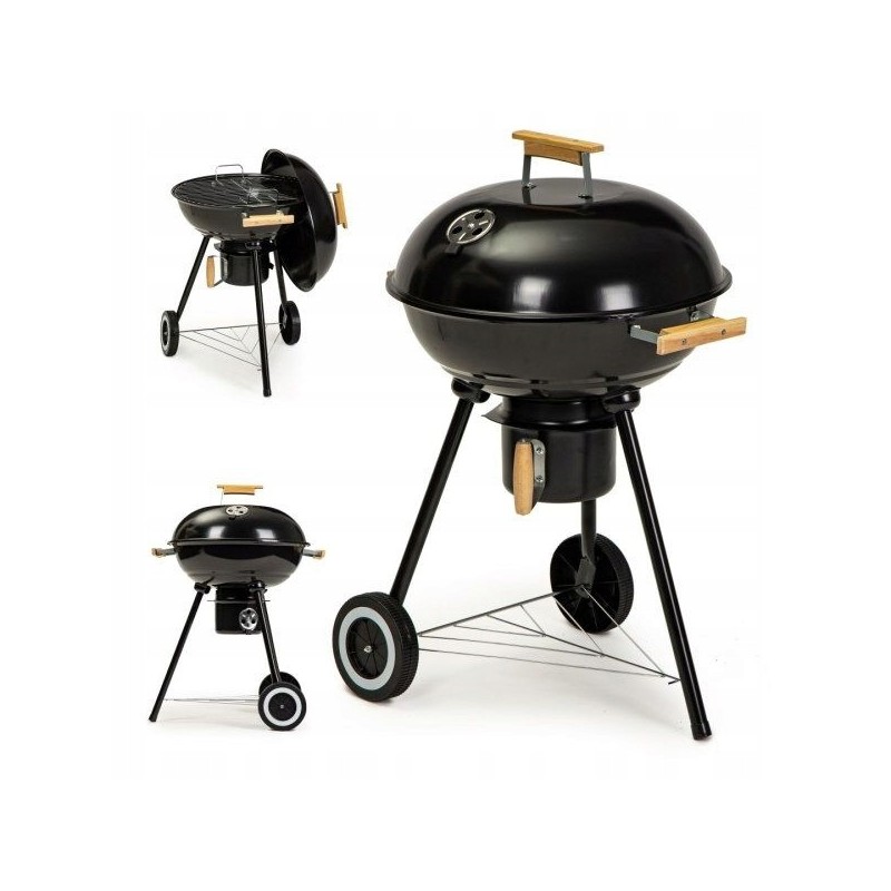 Tvirtas sodo anglies grilis ant ratų, lentynos, didelės grotelės, židinys ir židinys