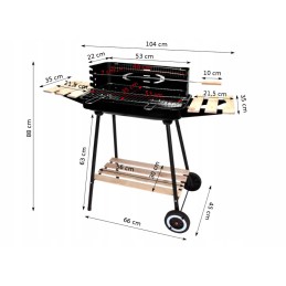 Sodo kepsninė su anglimis ant ratų, 3 lentynos + iešmas