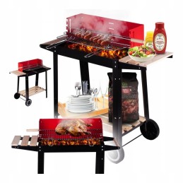 Portable charcoal garden grill 48 x 26 cm wheels two shelves rosin