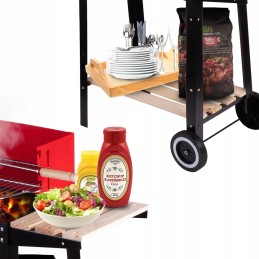 Portable charcoal garden grill 48 x 26 cm wheels two shelves rosin