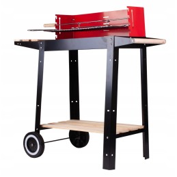 Portable charcoal garden grill 48 x 26 cm wheels two shelves rosin