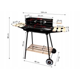 Sodo kepsninė su anglimis ant ratų, 3 lentynos + iešmas