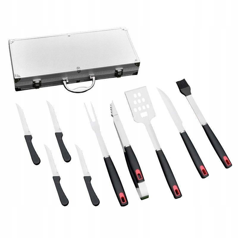 Nerūdijančio plieno bbq grilio priedų rinkinys 9in1 + lagaminas