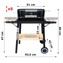 Anglies kepsninė ant ratų, didelis iešmas, 3x grilio lentynos + nemokamas šepetys ⭐⭐⭐⭐⭐