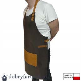 Rankų darbo odinė virtuvės grilio prijuostė židiniui padavėjui