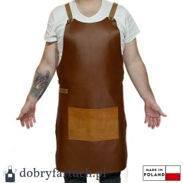 Rankų darbo odinė virtuvės grilio prijuostė židiniui padavėjui