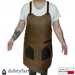 Rankų darbo odinė virtuvės grilio prijuostė židiniui padavėjui