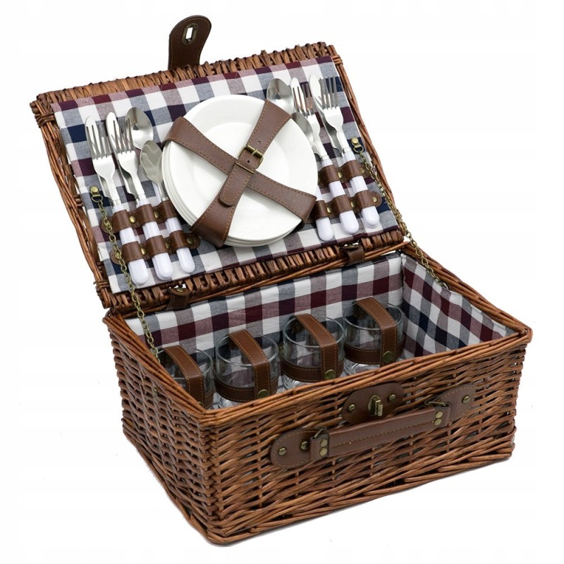 Rudos spalvos pintas pikniko krepšelis 4 asmenims
