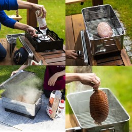 Šeimos balkono rūkykla su trimis rudomis grotelėmis