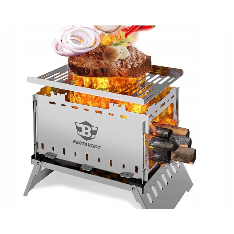 Stovyklavietės grilis, sulankstomas, pagamintas iš nerūdijančio plieno