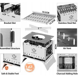 Stovyklavietės grilis, sulankstomas, pagamintas iš nerūdijančio plieno