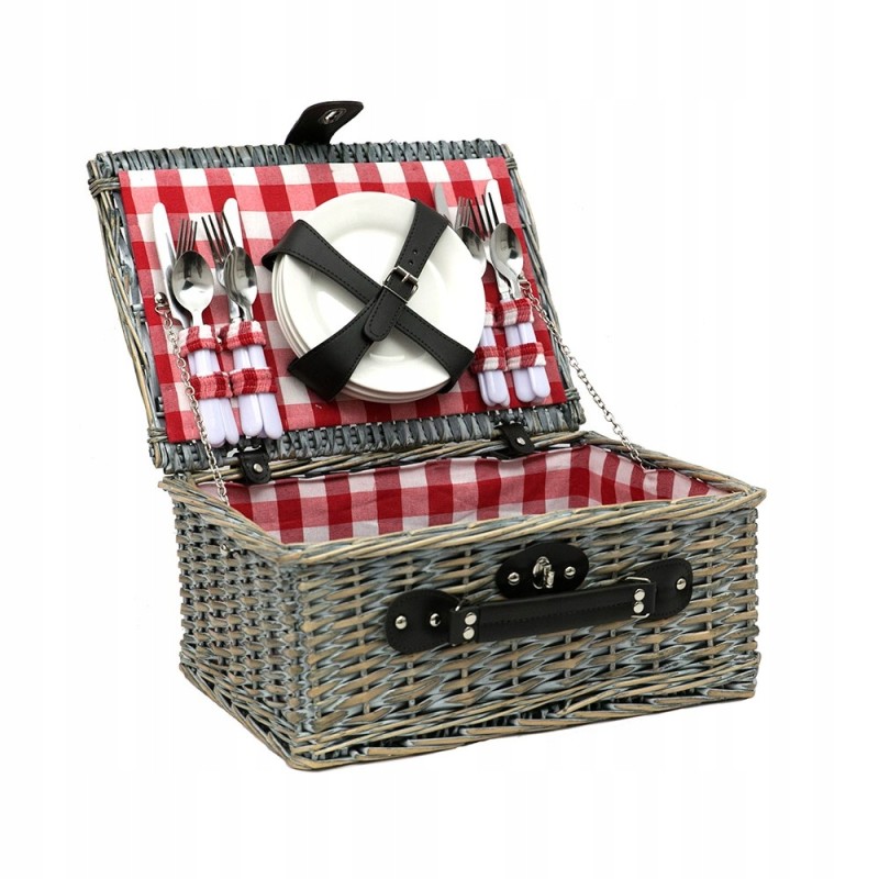 Pintas pikniko krepšelis 4 žmonėms, raudonas ir rudas
