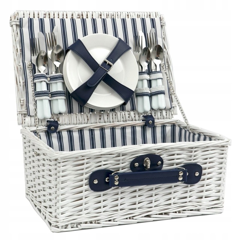 Pintas pikniko krepšys 4 žmonėms, baltas ir mėlynas