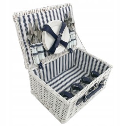 Pintas pikniko krepšys 4 žmonėms, baltas ir mėlynas