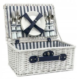 Pintas pikniko krepšys 4 žmonėms, baltas ir mėlynas