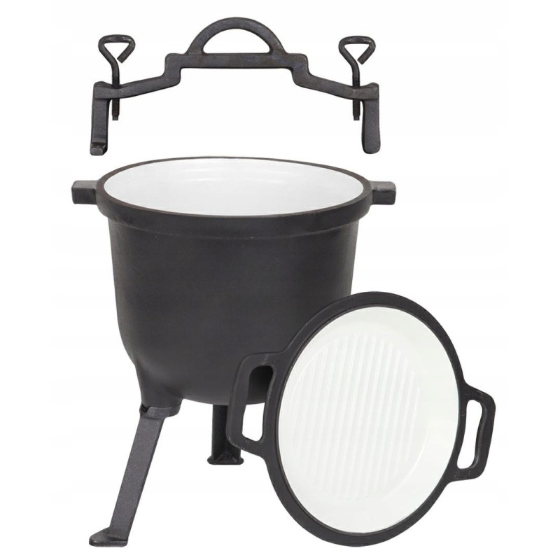 8 litrų talpos medžioklės katilas uždengtas grilio keptuvėje 2 viename