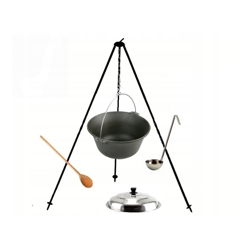 Ketaus katilas 11 l su nerūdijančio plieno dangteliu + trikojis 120 cm + + šaukštas + kaušas 30 cm