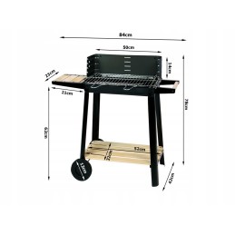 Didelė kepsninė su anglimis, reguliuojamos grotelės, lentynos, ratukai, nešiojamas